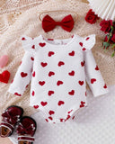 Baby Girl 3pcs Heart Print Bodysuit, 2-Layer Ruffle Skirt & Headband Set