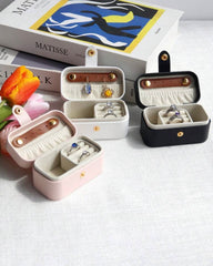 Portable Leather Jewelry Box Organizer Type B (White, Black, Pink)