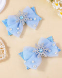 2pcs Elsa Ice Blue Bow Hair Clips