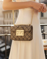 Vintage Chain Mini Crossbody Bag – Gold Lock Edition