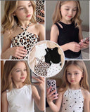 4pc Young Girl Summer Outfit Set – BW & Leopard Tank Tops