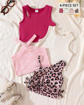 4pc Baby Girl Summer Outfit Set – Pink Tank Tops