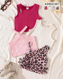 4pc Baby Girl Summer Outfit Set – Pink Tank Tops