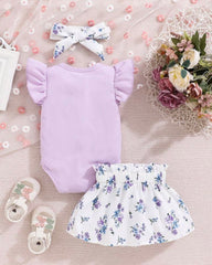 Adorable Purple Baby Girl Printed “Mama’s Bestie” Bodysuit & Flower Skirt Set