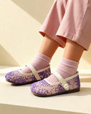 Purple Floral Embroidered Shoes for Girls