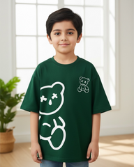 Boys Green Cartoon Bear T-Shirt