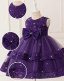Young Girls Purple Elegant Sequin Bow Mesh Princess