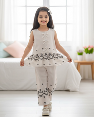 Girls White 2-Piece Bow Shirt & Floral Pants Set