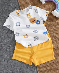 Baby Boy Bear White & Yellow Ribbed Summer Set