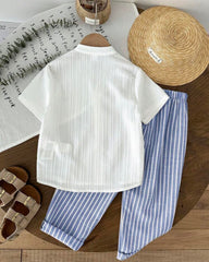 Young Boys 2-Piece Shirt & Blue Striped Pants Set