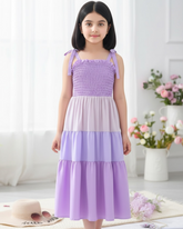 Tween Girl Purple Colorblock Shoulder Ruffle Hem Cami Dress