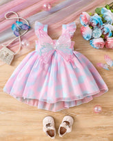 Pink & Blue Tie Dye Print Princess Mesh Dress