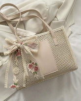 Women’s Large Capacity Straw Tote Bag with Scarf