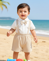 2pcs Baby Boy British Style Gentleman Outfit – Bow Tie Shirt & Suspender Shorts Set (Summer)
