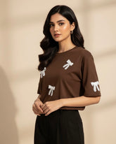 Bow Decor Plus Size Women Round Neck Short Sleeve T-Shirt