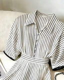 Black & White Striped Shirt Dress with Collar