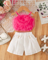Baby Girls Pink Flower Top & White Skirts