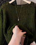 Casual Loose Solid Color Hollow Out Slouchy Semi-Sheer Thin Knit Top (6 Colours)