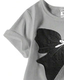 Girls Black Bow Embroidery Grey T-Shirt & Cargo Pants Set