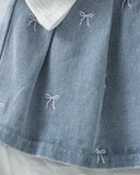 Girls 2pc White Polo Top with Bow & Denim Skirt
