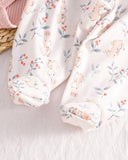 3pcs New Born Pink Girls Ribbed Romper, Pants and Headband