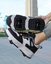 Girls’ Black and White Convertible 4-Wheel Roller Skate Shoes