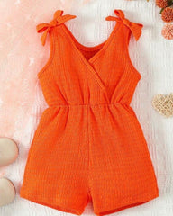 Baby Girl Summer Orange Color Cross Wrap V-Neck Sleeveless Romper