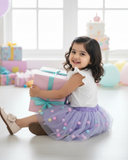 Girls Purple 3D Unicorn Cap Sleeve T-Shirt & Mesh Skirt 2-Piece Set