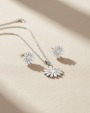 Silver Golden Flower Pendant Necklace and Earrings