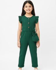 Kids Girls Green Floral Romper Set with Crossbody Bag