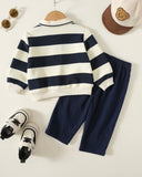 Baby Boy Cartoon Bear Striped Knitted 2-Piece Winter Outfit