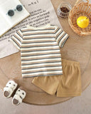2pcs Boys Knit Round Neck Short Sleeve T-Shirt And Skin Shorts Set