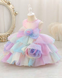 Girls Premium Rainbow Fluffy Layered Tulle Dress