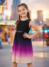 Gradient Colorblock Pleated Hem Sleeveless Dress For Summer Dress