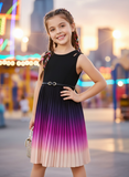 Gradient Colorblock Pleated Hem Sleeveless Dress For Summer Dress