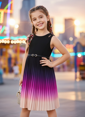 Gradient Colorblock Pleated Hem Sleeveless Dress For Summer Dress
