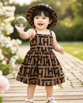Baby Girl Letter Print Dress With Hat 2-Piece Set