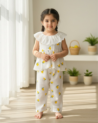 Baby Girls knitted sleeveless lace Lemon collar top + straight leg pants