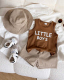 Baby Boys 3pc Brown Letter Print Tank Top, Shorts & Hat Set