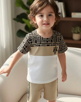 Plaid Splice Round Neck Short Sleeve T-Shirt And Shorts