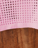 Tween Girls Pink Crew Neck Long Sleeve Hollow Knitwear