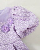 Girls Lilac Chiffon Floral Dress – Puffy Sleeve Princess Party Dress, Elastic Waist Summer Outfit for Kids