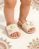 Girls’ Bow Buckle Canvas Sandals (Beige and Pink)