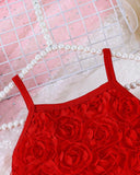 Girls Red Floral Embroidery Top & Skirt 2-Piece Set