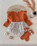 2-Piece Baby Girls’ Rust Brown Floral Romper & Socks Set