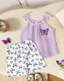 2pcs 3D Butterfly Camisole Top With Butterfly Print with Shorts