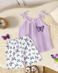 2pcs 3D Butterfly Camisole Top With Butterfly Print with Shorts
