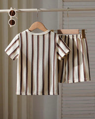 Boys Brown Waffle Stripe 2pcs Summer Set – T-Shirt & Shorts