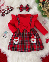 Baby Girls Christmas Ribbed Ruffle Bow Santa Claus + Bow Hair Scrunchie