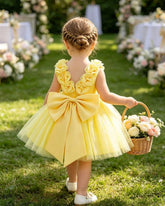 Baby Girls Yellow Satin & Mesh Princess Dress with 3D Flowers